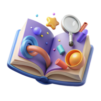 wonderful traditional Preserving Knowledge Open Book with Magnifying Glass Isolated png
