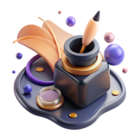 vibrant classic Inkwell and Dip Pen Side View Isolated authentic png