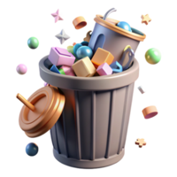 impressive minimalist Recycle Bin with Overflowing Trash Isolated Element professional png