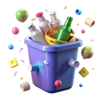 vibrant minimalist Recycle Bin Overflowing with Plastic Transparent Background authentic png