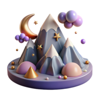 serene modern Mountain Scene with Stars and Moon Transparent Element high resolution png