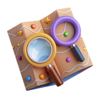 vibrant vintage Map with Magnifying Glass Isolated Element Transparent Background professional png