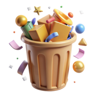 impressive minimalist Recycle Bin Overflowing with Plastic Transparent Background png
