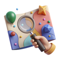 dramatic minimalist Hand Holding Magnifying Glass Over Map Isolated authentic png