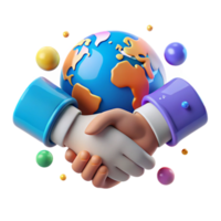 beautiful creative Handshake Over World Map Isolated Element with Bright Colors exclusive png
