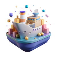 impressive traditional Minimalist Illustration of a Cargo Ship Isolated authentic png