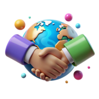 vibrant minimalist Handshake Over World Map Isolated Element with Bright Colors png