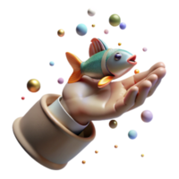 dramatic rustic Hand Holding Small Fish Side View Transparent Background high resolution png