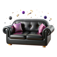 beautiful artistic Modern Black Sofa Front View Isolated authentic png