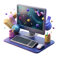 beautiful vintage Modern Desktop Computer with Keyboard Transparent Background high quality png