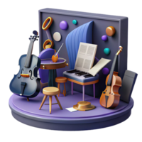 beautiful rustic Music Classroom with Instruments and Sheet Music Cutout original png