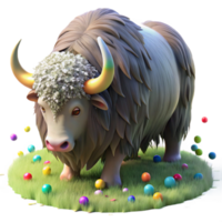 beautiful artistic Musk Ox Grazing in Meadow Summer Coat Transparent authentic png