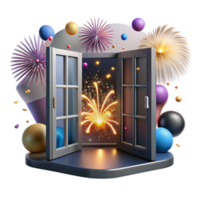 beautiful artistic Open Window with Fireworks Transparent 4K png