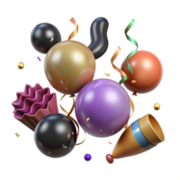 beautiful abstract Party Streamers and Balloons Isolated on Transparent Background 4K png