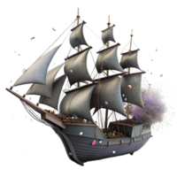 beautiful abstract Silhouette of Sailing Ship at Sea Transparent Background high quality png