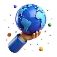 impressive minimalist Hand Holding Up Globe Isolated Element with Blue Hues authentic png