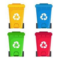 Garbage bins colorful set Trash cans recycling concept save the world environment illustration vector