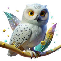 beautiful abstract Snowy Owl Perched on Branch Transparent Background high quality png