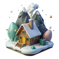 beautiful abstract Snowy Mountain Cabin with Smoke From Chimney Isolated Element detailed png