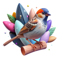 impressive artistic Sparrow Isolated Perched on Branch detailed png