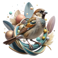 elegant classic Sparrow Perched on Branch Isolated with Transparent Background premium png