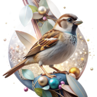 extraordinary abstract Sparrow Perched on Branch Isolated with Transparent Background 4K png