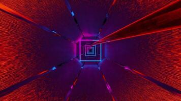 Purple and blue neon squares in reflective tunnel. Loop animation video
