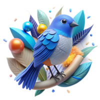 vibrant minimalist Spring Bird Blue Feathers Perched Branch Cutout Transparent Background exclusive png