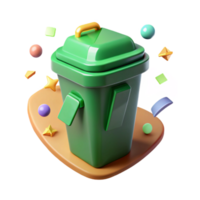 beautiful abstract Recycling Bin Front View with Green Lid Isolated high resolution png