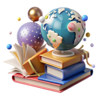 wonderful vintage Stacked Travel Books with Globe Top View Transparent Background authentic png