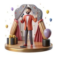 serene classic Stand Up Comedian on Stage with Microphone Cutout high quality png