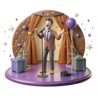serene traditional Stand Up Comedian on Stage with Microphone Cutout high resolution png