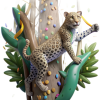 impressive vintage Jaguar Climbing Tree in Shrinking Rainforest Transparent Background authentic png