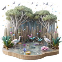stunning minimalist Mangrove Forest Panorama with Birds Cutout on Transparent Background authentic png