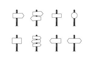 Set of 8 empty road sign post arrows indicating pointing towards directions. Isolated illustration icon graphics to add text with your concepts vector