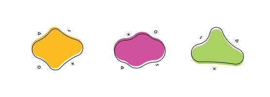 flat organic blobs with outline and abstract icons. playful modern shape set vector