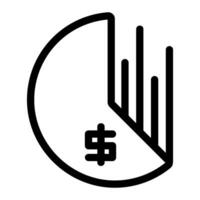 A black and white icon of a pie chart vector
