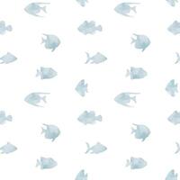 Seamless Pattern with fish silhouettes in soft watercolor shades. Drawing of school for marine design, wrapping paper or textile design. Ornament with nautical animals for wallpaper or fabric. vector