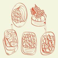 Assortment of Fruits Bananas, Grapes, and Kiwi in a Sketchy Illustration vector