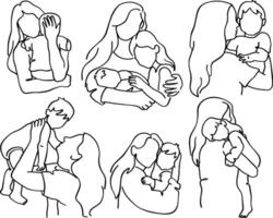 Collection of mother and child in line art. Set of continuous line illustrations. Mothers Day concept vector