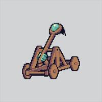 Wooden Ancient Artillery War Catapult Icon pixelated for the pixel art game and icon for website and game. old school retro. vector