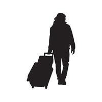 Silhouette of Traveler Pulling Suitcase at Airport Terminal vector