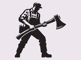 Bold Silhouette of a Man Holding Axe in a Natural Standing Position vector