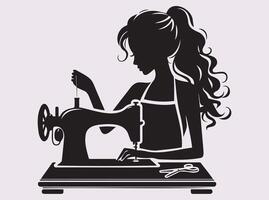Tailor Silhouette in Black Color Working with Needle and Thread vector