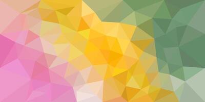 Colorful low poly abstract background with a gradient blend of pink, yellow, and green triangular shapes, creating a vibrant and modern geometric design. vector