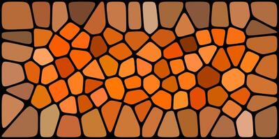An abstract mosaic pattern made of irregular orange and brown tiles, creating a vibrant and earthy stained-glass effect with bold black outlines. vector