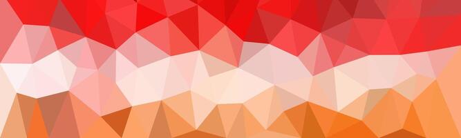 Colorful low poly background featuring a gradient of red, white, and orange triangles. A modern, geometric abstract design with a warm and dynamic visual appeal. vector