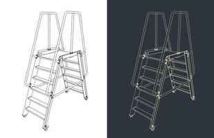 Service step ladder sketches vector