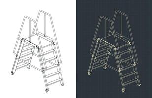 Service step ladder isometric blueprints vector