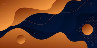 Abstract colored orange waves on dark blue background. Liquid shape wave pattern design. vector